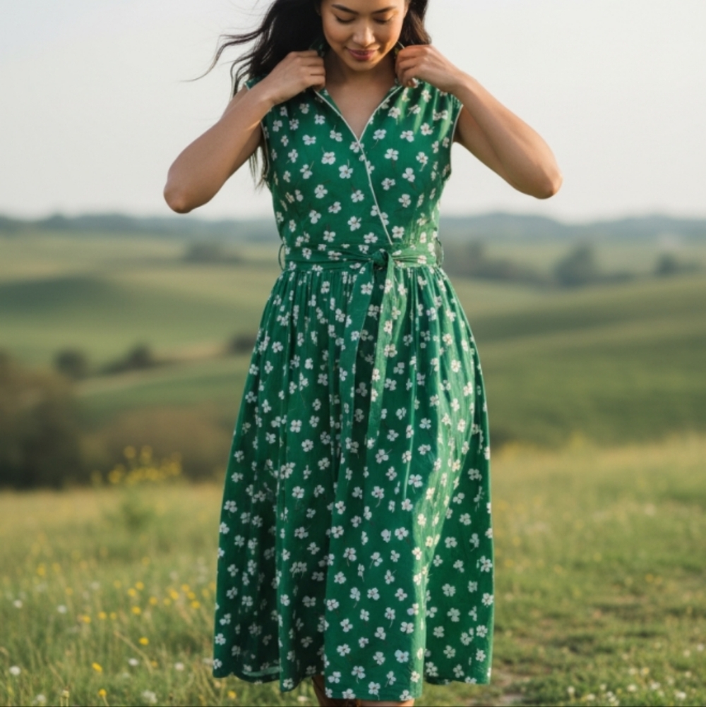 Lanz Vintage Dolly Style 1950's Floral Classic Green tone Dress